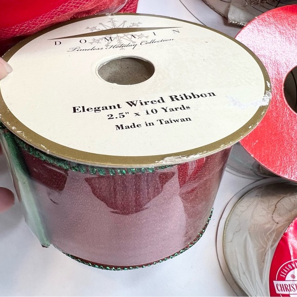 Lot of  7 Christmas New & Used Ribbon Wired & Non Wired, Various Widths & Types - Picture 8 of 13